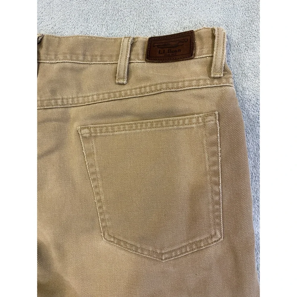 LL Bean Pants Mens 36 Beige Tan Cotton Flannel Lined Khakis Slacks 36x29